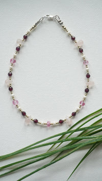 Ayanfe Gemstone Anklet with Rose Quartz & Red Garnet