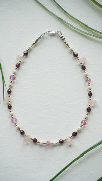 Ayanfe Gemstone Anklet with Rose Quartz & Red Garnet