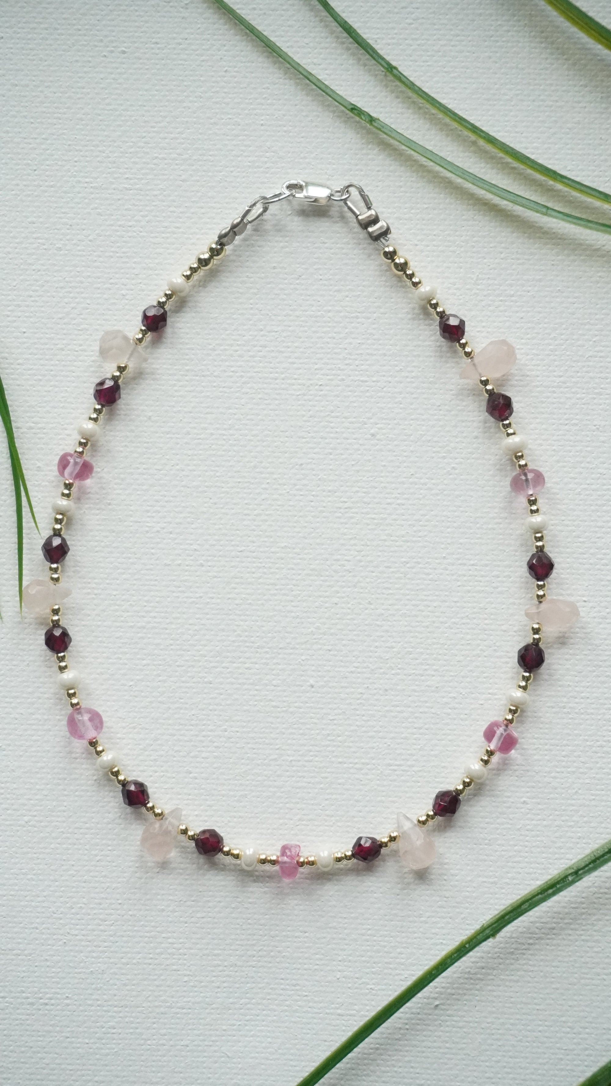 Ayanfe Gemstone Anklet with Rose Quartz & Red Garnet