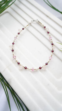Ayanfe Gemstone Anklet with Rose Quartz & Red Garnet