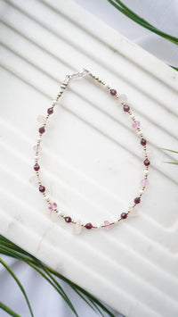 Ayanfe Gemstone Anklet with Rose Quartz & Red Garnet